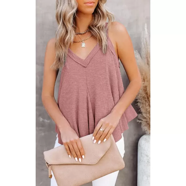 CHARTOU Women's Comfy V-Neck Sleeveless Irregular Pleats A-Line Camisole Shirt Tank Tops