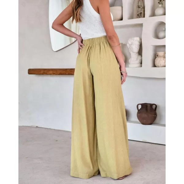 CHARTOU Women's Cotton Linen Loose Fit Palazzo Pants Casual High Waist Pleated Wide Leg Beach Pants with Pockets