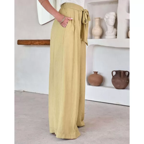CHARTOU Women's Cotton Linen Loose Fit Palazzo Pants Casual High Waist Pleated Wide Leg Beach Pants with Pockets