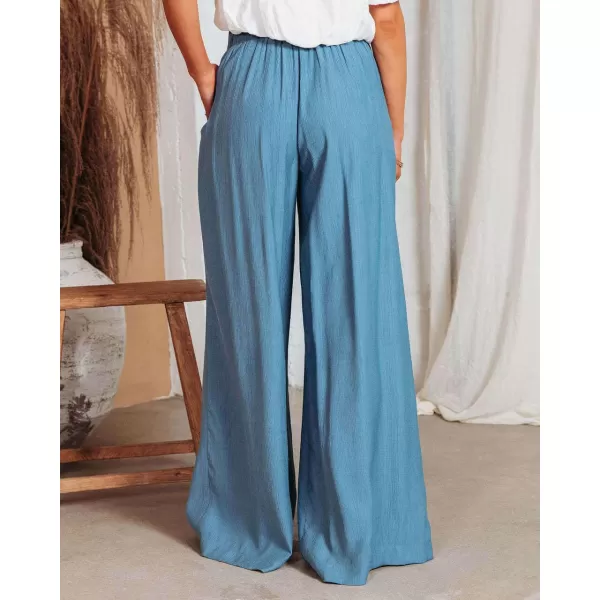 CHARTOU Women's Cotton Linen Loose Fit Palazzo Pants Casual High Waist Pleated Wide Leg Beach Pants with Pockets