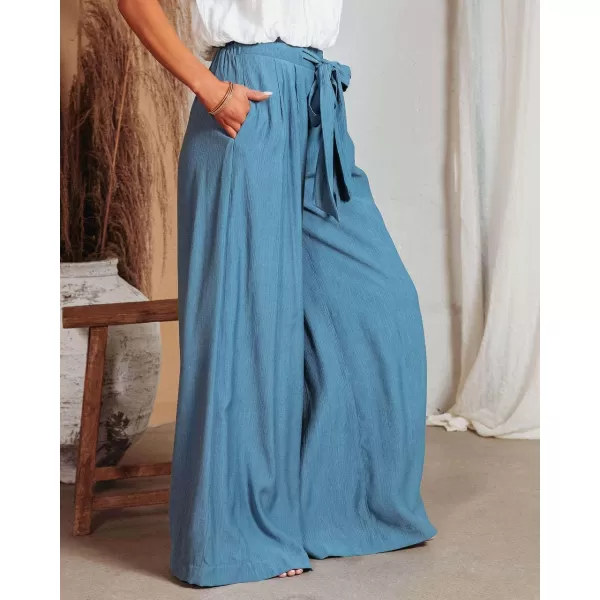 CHARTOU Women's Cotton Linen Loose Fit Palazzo Pants Casual High Waist Pleated Wide Leg Beach Pants with Pockets