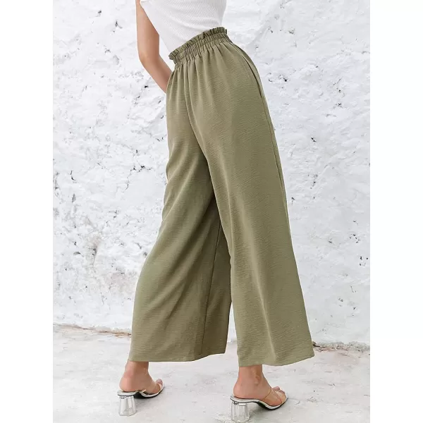CHARTOU Women's Cotton Linen Wide Leg Pants Ruffled High Waisted Flare Loose Beach Palazzo Pants