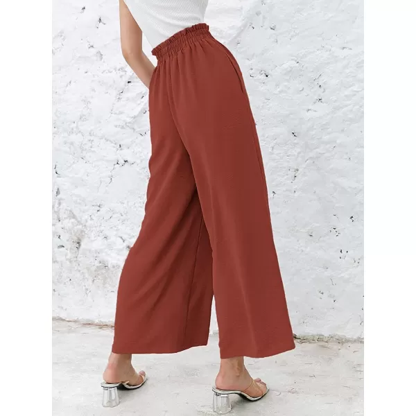 CHARTOU Women's Cotton Linen Wide Leg Pants Ruffled High Waisted Flare Loose Beach Palazzo Pants