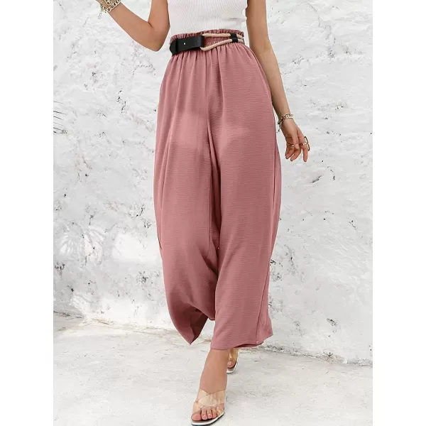 CHARTOU Women's Cotton Linen Wide Leg Pants Ruffled High Waisted Flare Loose Beach Palazzo Pants
