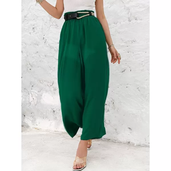 CHARTOU Women's Cotton Linen Wide Leg Pants Ruffled High Waisted Flare Loose Beach Palazzo Pants