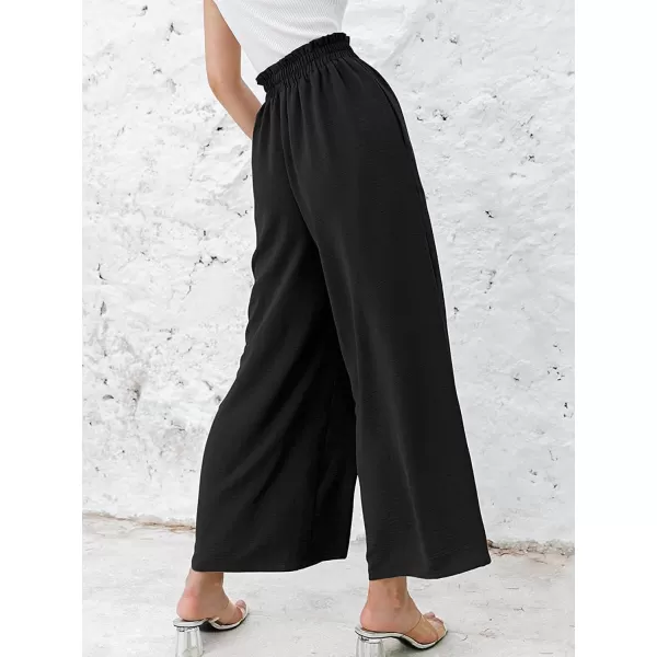 CHARTOU Women's Cotton Linen Wide Leg Pants Ruffled High Waisted Flare Loose Beach Palazzo Pants
