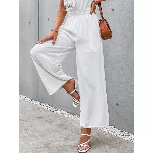 CHARTOU Women's Cotton Linen Wide Leg Pants Ruffled High Waisted Flare Loose Beach Palazzo Pants