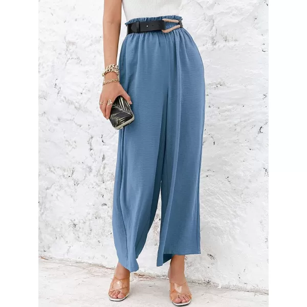 CHARTOU Women's Cotton Linen Wide Leg Pants Ruffled High Waisted Flare Loose Beach Palazzo Pants