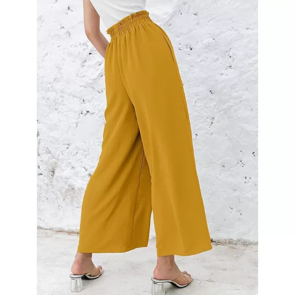 CHARTOU Women's Cotton Linen Wide Leg Pants Ruffled High Waisted Flare Loose Beach Palazzo Pants