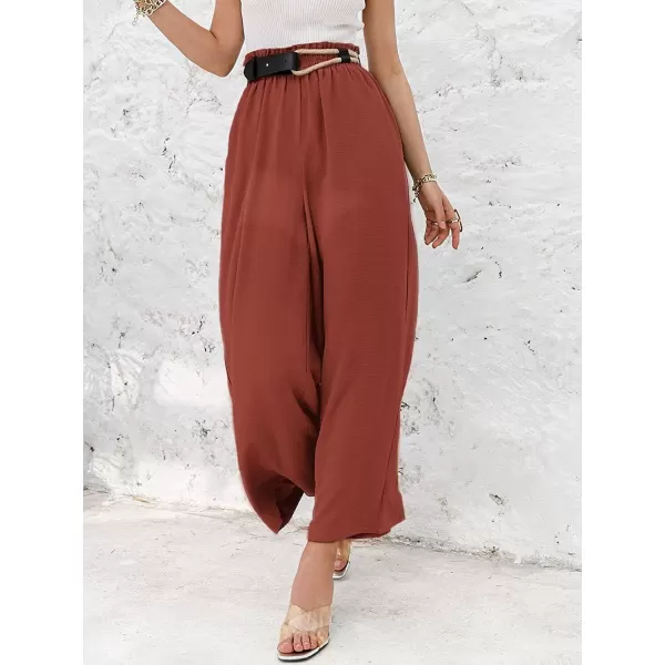 CHARTOU Women's Cotton Linen Wide Leg Pants Ruffled High Waisted Flare Loose Beach Palazzo Pants