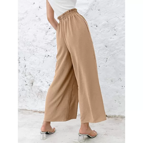 CHARTOU Women's Cotton Linen Wide Leg Pants Ruffled High Waisted Flare Loose Beach Palazzo Pants