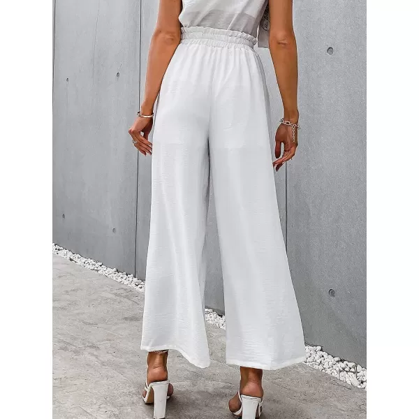 CHARTOU Women's Cotton Linen Wide Leg Pants Ruffled High Waisted Flare Loose Beach Palazzo Pants