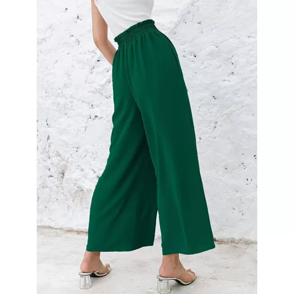 CHARTOU Women's Cotton Linen Wide Leg Pants Ruffled High Waisted Flare Loose Beach Palazzo Pants