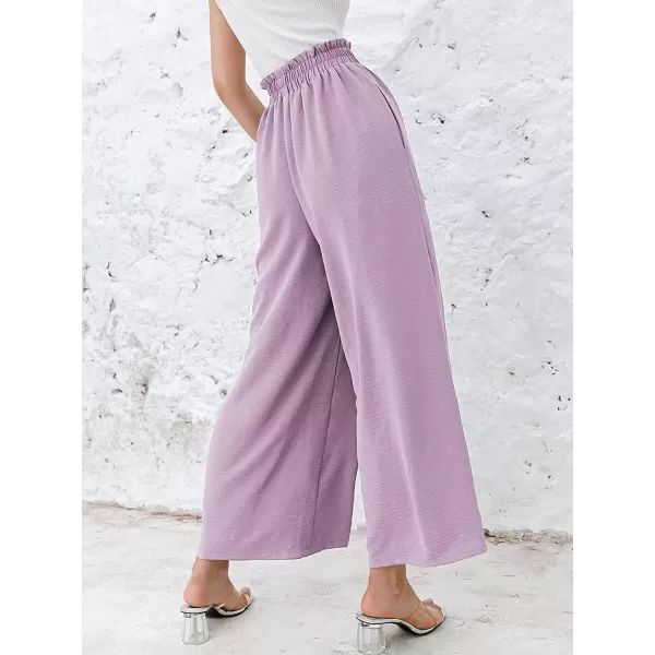 CHARTOU Women's Cotton Linen Wide Leg Pants Ruffled High Waisted Flare Loose Beach Palazzo Pants