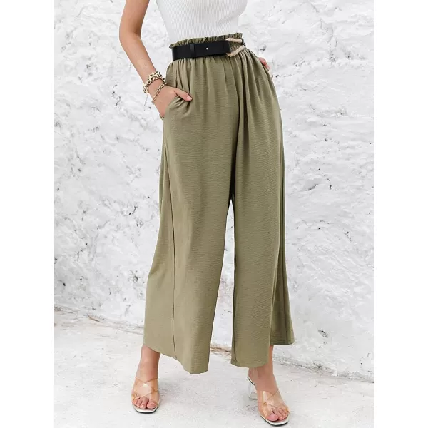 CHARTOU Women's Cotton Linen Wide Leg Pants Ruffled High Waisted Flare Loose Beach Palazzo Pants