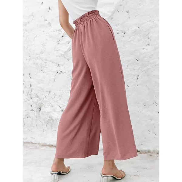 CHARTOU Women's Cotton Linen Wide Leg Pants Ruffled High Waisted Flare Loose Beach Palazzo Pants