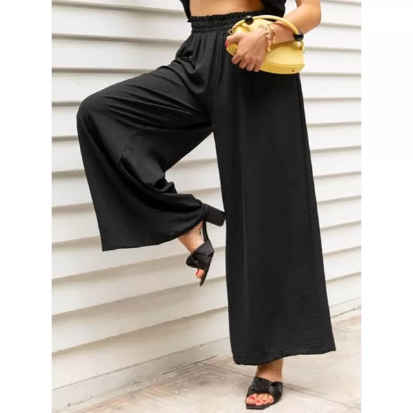 CHARTOU Women's Cotton Linen Wide Leg Pants Ruffled High Waisted Flare Loose Beach Palazzo Pants
