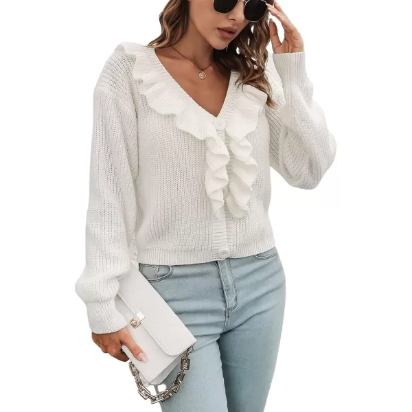 CHARTOU Women's Cute Ruffled Button Down Open Front Cardigans Sweater Crop Tops