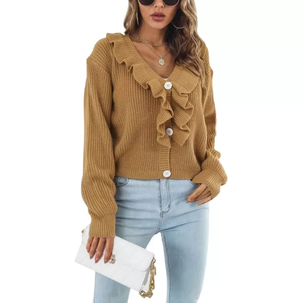 CHARTOU Women's Cute Ruffled Button Down Open Front Cardigans Sweater Crop Tops