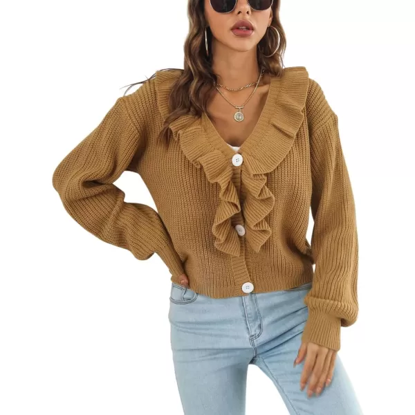 CHARTOU Women's Cute Ruffled Button Down Open Front Cardigans Sweater Crop Tops