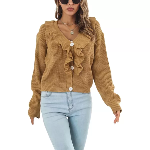 CHARTOU Women's Cute Ruffled Button Down Open Front Cardigans Sweater Crop Tops