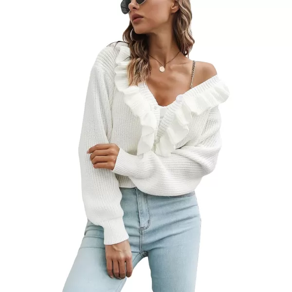 CHARTOU Women's Cute Ruffled Button Down Open Front Cardigans Sweater Crop Tops