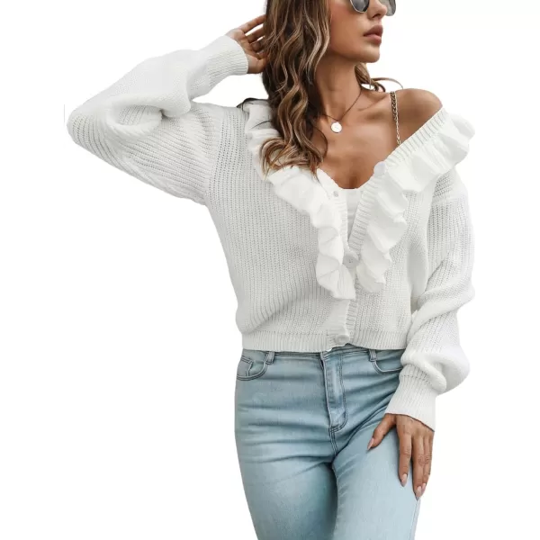 CHARTOU Women's Cute Ruffled Button Down Open Front Cardigans Sweater Crop Tops