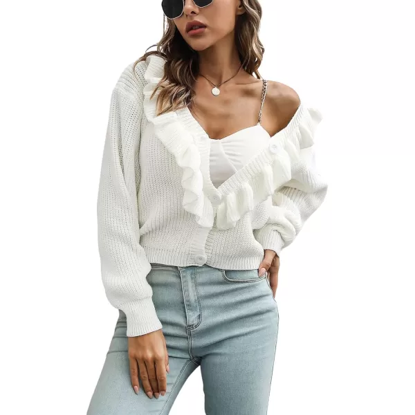 CHARTOU Women's Cute Ruffled Button Down Open Front Cardigans Sweater Crop Tops