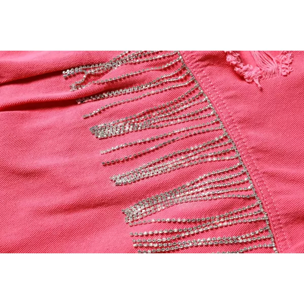 CHARTOU Women's Diamond Rodeo Rhinestone Denim Jacket Button Down Crop Fringe Jean Jacket