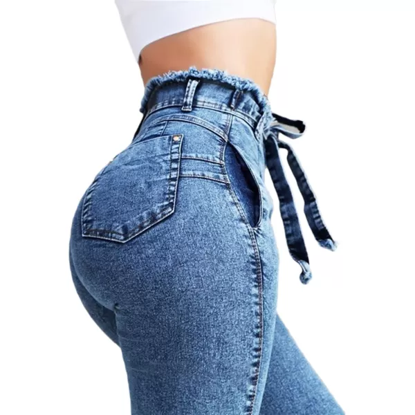 CHARTOU Women's Distressed High Rise Packaged Hip Skinny Jeans Denim Pants with Belt