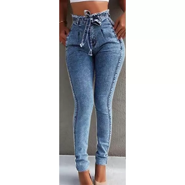 CHARTOU Women's Distressed High Rise Packaged Hip Skinny Jeans Denim Pants with Belt