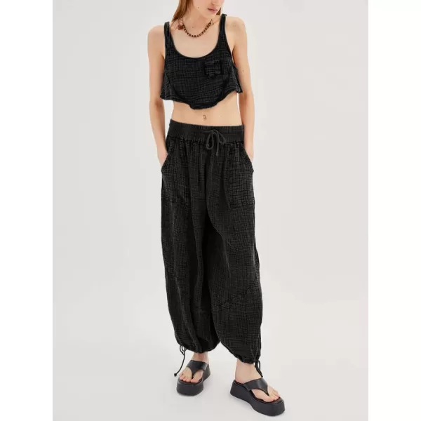 CHARTOU Women's Drawstring Elastic Waist Wide Leg Pants Lounge Lightweight Beach Palazzo Pants Pajamas