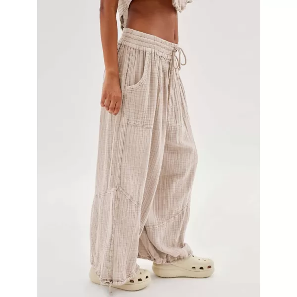 CHARTOU Women's Drawstring Elastic Waist Wide Leg Pants Lounge Lightweight Beach Palazzo Pants Pajamas
