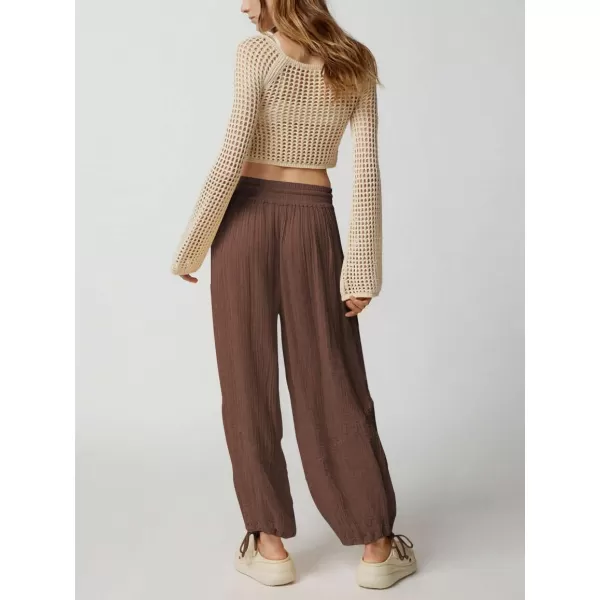 CHARTOU Women's Drawstring Elastic Waist Wide Leg Pants Lounge Lightweight Beach Palazzo Pants Pajamas