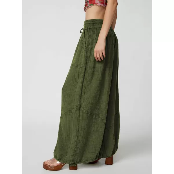 CHARTOU Women's Drawstring Elastic Waist Wide Leg Pants Lounge Lightweight Beach Palazzo Pants Pajamas