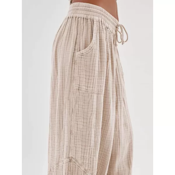 CHARTOU Women's Drawstring Elastic Waist Wide Leg Pants Lounge Lightweight Beach Palazzo Pants Pajamas