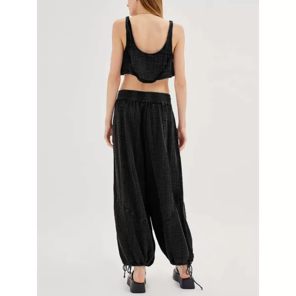 CHARTOU Women's Drawstring Elastic Waist Wide Leg Pants Lounge Lightweight Beach Palazzo Pants Pajamas