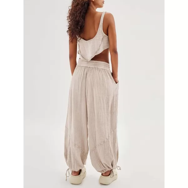 CHARTOU Women's Drawstring Elastic Waist Wide Leg Pants Lounge Lightweight Beach Palazzo Pants Pajamas