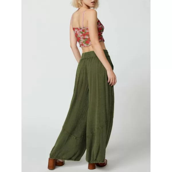 CHARTOU Women's Drawstring Elastic Waist Wide Leg Pants Lounge Lightweight Beach Palazzo Pants Pajamas