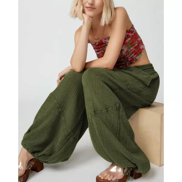CHARTOU Women's Drawstring Elastic Waist Wide Leg Pants Lounge Lightweight Beach Palazzo Pants Pajamas