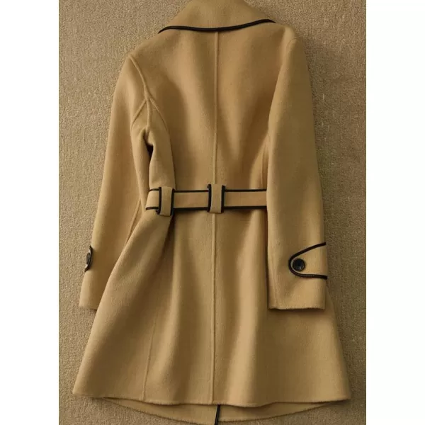 CHARTOU Women's Elegant Lapel Collar Wool Blend Midi-Long Pea Coat Jacket with Belt