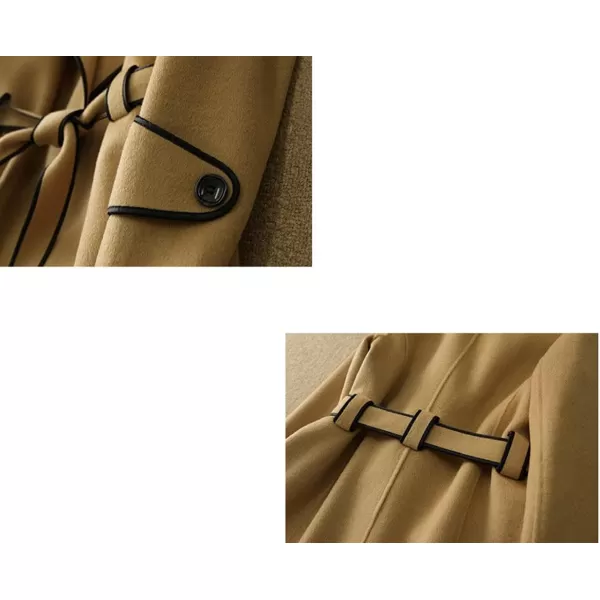 CHARTOU Women's Elegant Lapel Collar Wool Blend Midi-Long Pea Coat Jacket with Belt