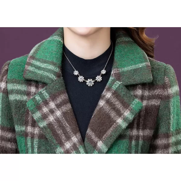 CHARTOU Women's Elegant Notched Collar Double-Breast Plaid Wool Blend Midi Long Pea Coat Jacket
