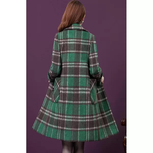 CHARTOU Women's Elegant Notched Collar Double-Breast Plaid Wool Blend Midi Long Pea Coat Jacket