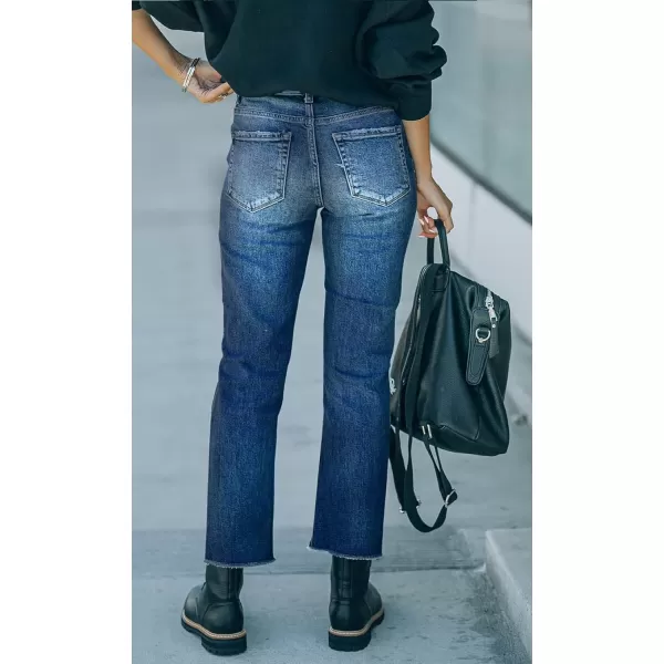 CHARTOU Women's Fall Winter Boyfriend Jeans Straight Leg Ripped Crop Denim Pants
