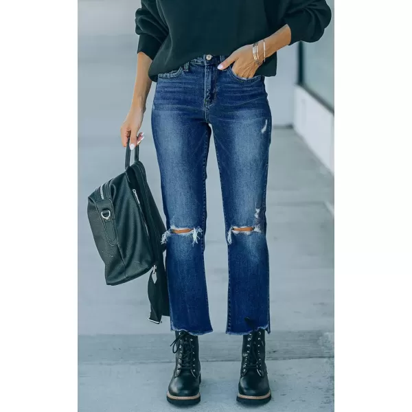 CHARTOU Women's Fall Winter Boyfriend Jeans Straight Leg Ripped Crop Denim Pants
