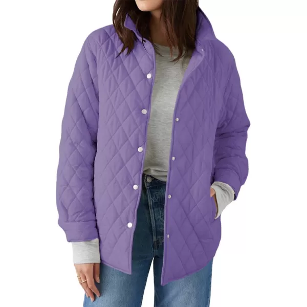 CHARTOU Women's Fall Winter Puffer Diamond-Quilted Button Up Shacket Lightweight Jacket Coat Outwear