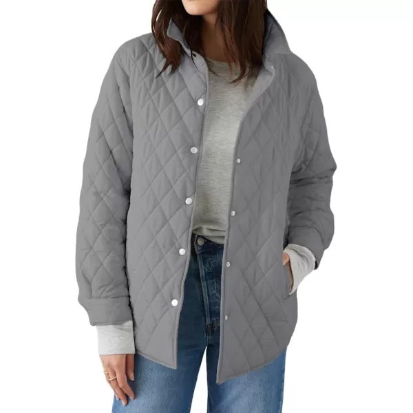 CHARTOU Women's Fall Winter Puffer Diamond-Quilted Button Up Shacket Lightweight Jacket Coat Outwear