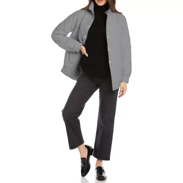 CHARTOU Women's Fall Winter Puffer Diamond-Quilted Button Up Shacket Lightweight Jacket Coat Outwear