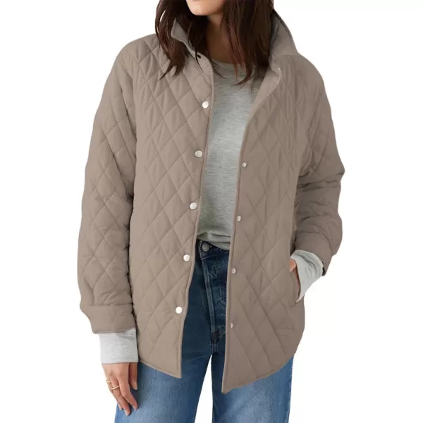 CHARTOU Women's Fall Winter Puffer Diamond-Quilted Button Up Shacket Lightweight Jacket Coat Outwear